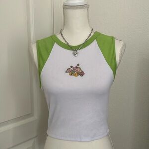 Y2k Stella Tweed Green and White Sleeveless Crop Tank Top Size:S